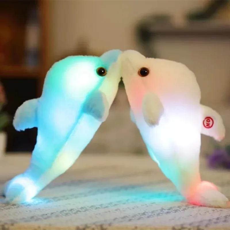 1 jouet en peluche lumineux et créatif de 32 cm, poupée dauphin avec lumière LED, jouet animal coloré, oreiller, joli cadeau pour enfants