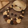 Necklace Wooden Beaded Necklace Double-layer Jewelry Set Exaggerated Round Necklace  Beach