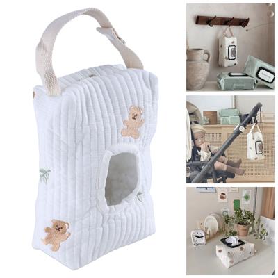 Cute Bear Baby Stroller Wet Wipes Case Organiser Bag Convenient Flip Top Tissue Storage Solution Pouch for Busy Parents