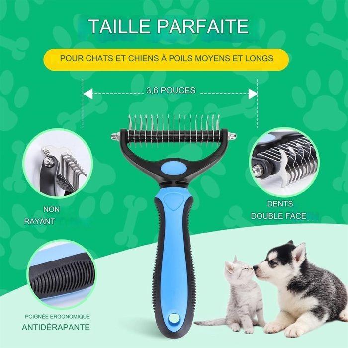 Outil de toilettage - Râteau à sous-poil 2 côtés - Peigne démêlant - Ergonomique - Sûr pour animaux