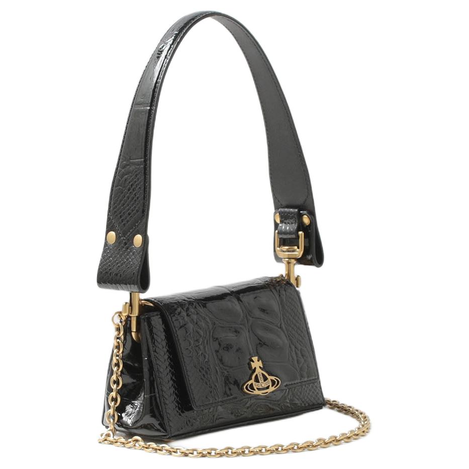 VIVIENNE WESTWOOD Hazel Gold Metal Logo Leather Shoulder Crossbody Handbag Small Women Handbag Black 50684358800D