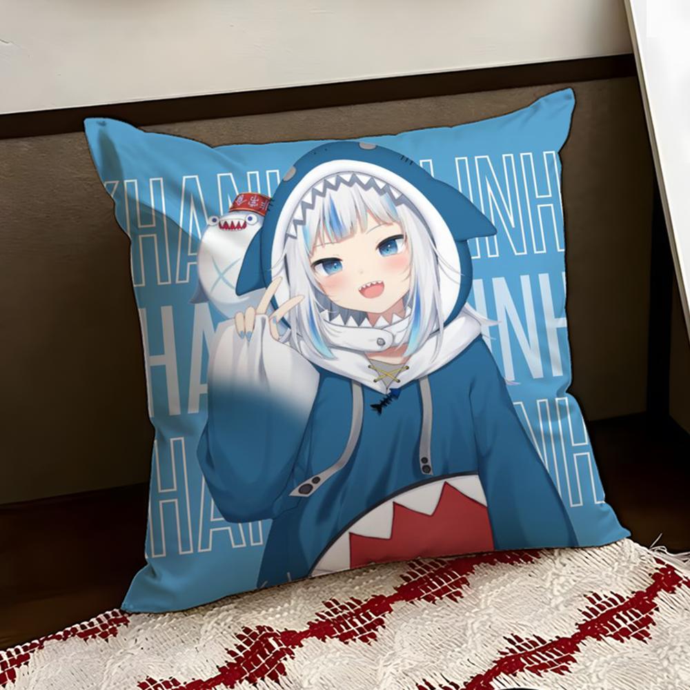 Cute GGawr Gura Cushion Cover Reversible Soft Durable Pillow Cover Home Car MultiScene Use for Daily Comfort