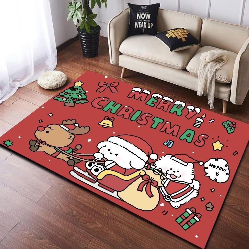 

Christmas Theme Round Area Rug with Santa Claus Reindeer Snowman Patterns Floor Mat for Cozy Living Room Holiday Home Decor 40x60CM
