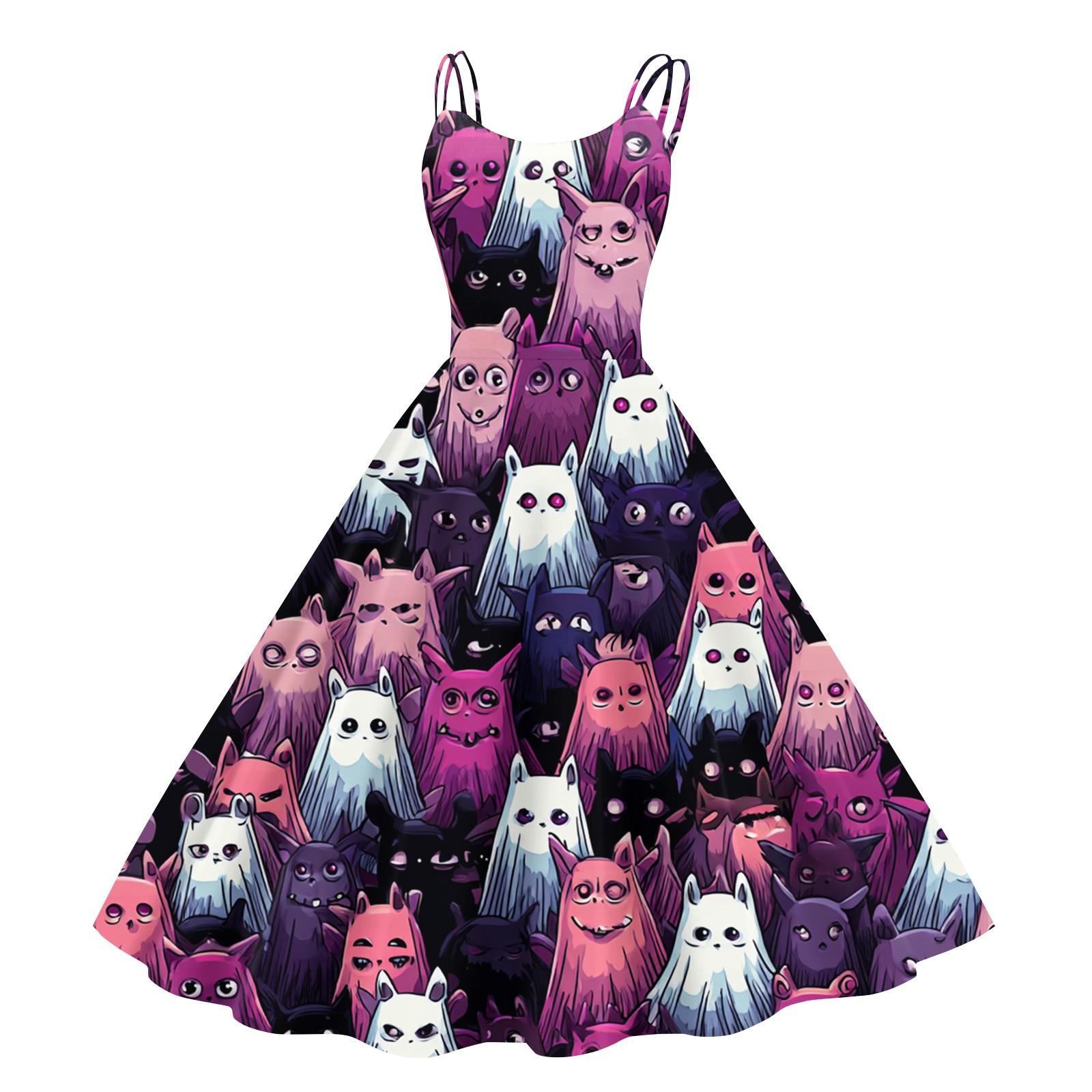 

Женское винтажное модное платье с принтом на Хэллоуин, без рукавов, с открытыми плечами XL розовый