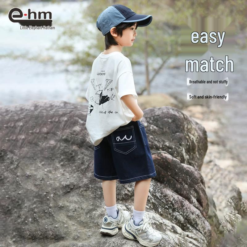 Little Elephant Hamm Boy's Summer Mid-Length Denim Shorts