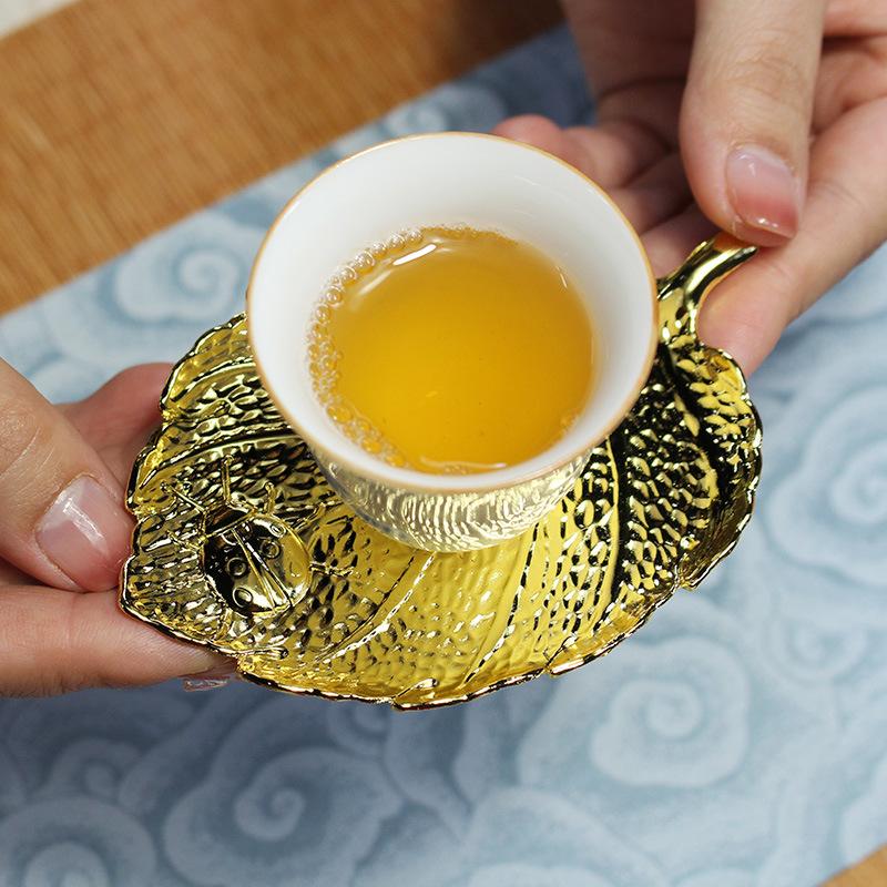 Tree Leaf Tea Set Coasters Cup Holder Insulated Waterproof Non-slip Mat Vintage Classic Alloy Plate Home Accessories Kitchen