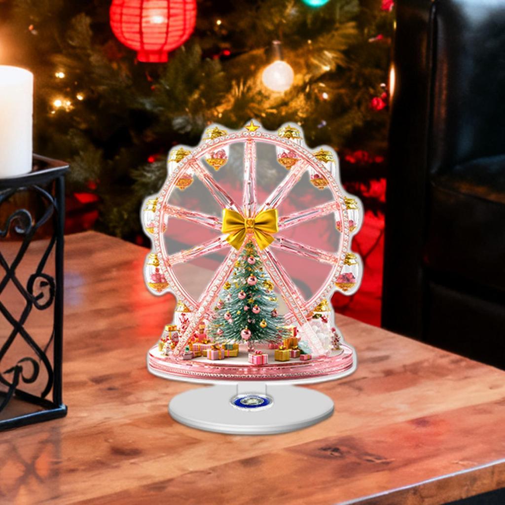 Christmas Table Decorations 2D Holiday Ferris Wheels Rotating Base Christmas Decorations Indoor With Tree Design For Tiered Tray
