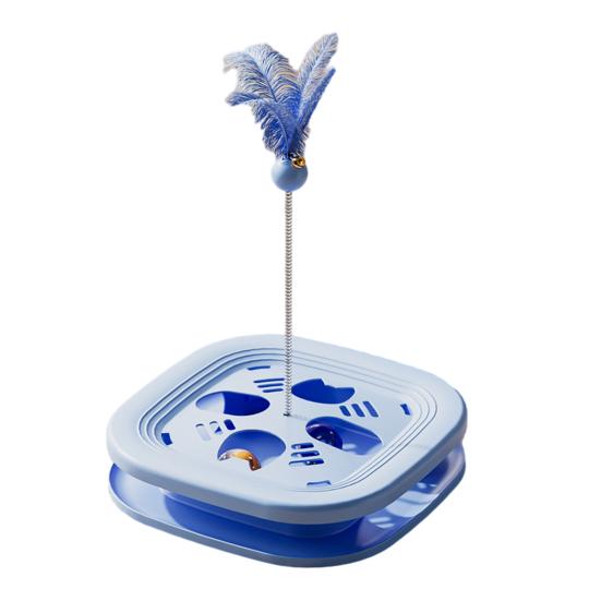 Interactive Cat Enrichment Toy Cat Maze Box with Track Balls Feather Teaser Wand Multi-Functional Puzzle Toy for Indoor Cats Entertainment