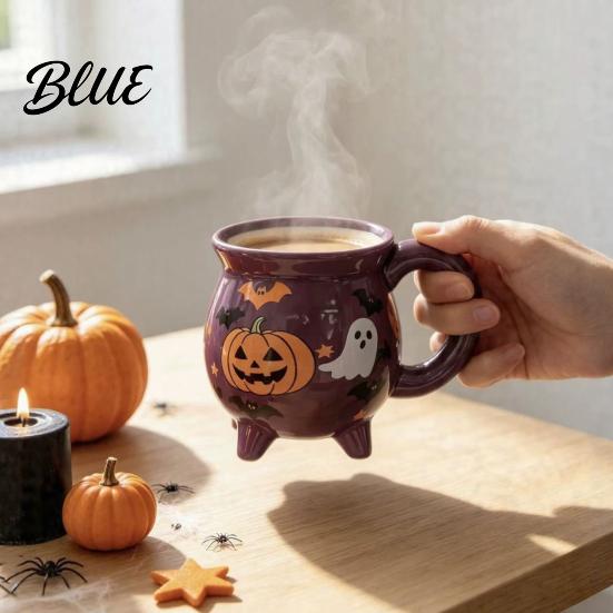 Geschenke für beste Freundinnen Damen Halloween Hexenkessel Kaffeetasse 360ml Geist Kürbis Spinnennetz Muster Einzigartige Büro Tasse Keramiktasse Gruseliges Trinkgeschirr