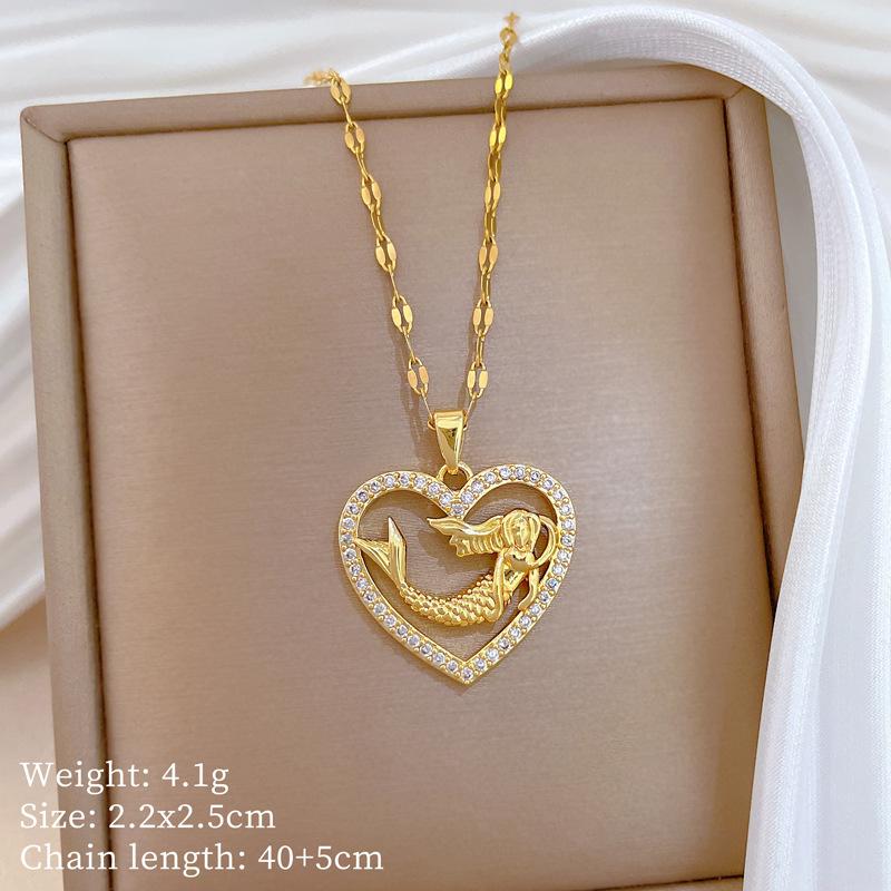 Титановая сталь Любовь Русалка Легкая роскошь Темперамент Великолепное Полностью бриллиантовое Ожерелье Женское Универсальное Цепочка на ключицу Титановая сталь Цепочка