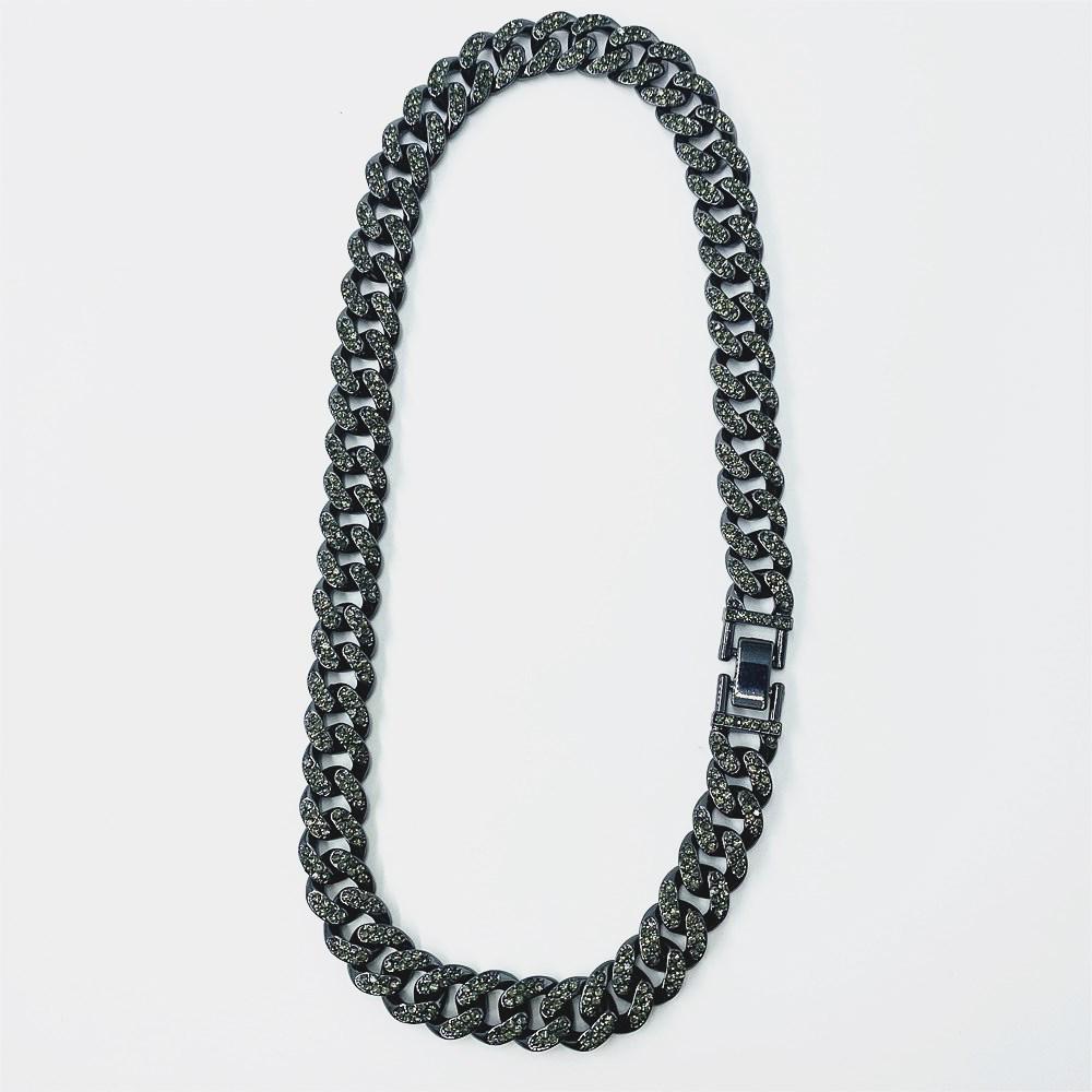 New Street Trendsetter: Double Row Full Diamond Alloy Hip Hop Cuban Chain Bracelet Necklace, 12.5mm, European & American Style.