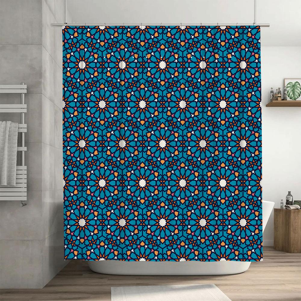 Blue Flower Shower Curtain, Bath Decor Multicolor Floral Pattern Fabric Shower Curtain Waterproof Bathroom Accessory for Home De