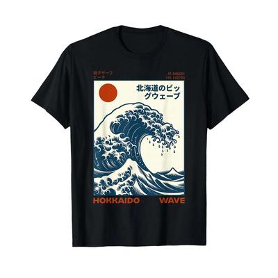 Hokkaido Wave Japanese Vintage T Shirt Vintage Washed Stretched Soft Comfortable Breathable Designer Clothes Unisex Slightly
