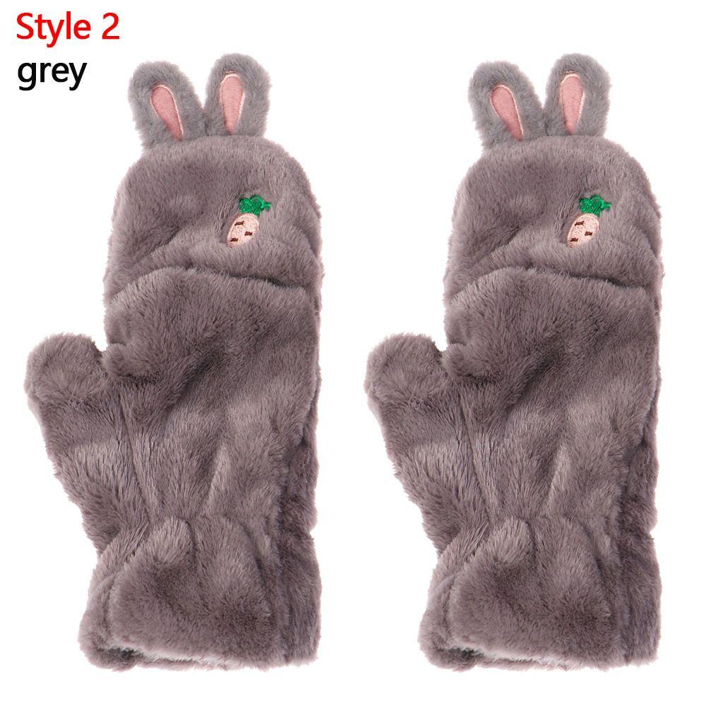 Winter Cute Cat Soft Plush Thick Warm Mittens Faux Rabbit Hair Gloves Half Finger