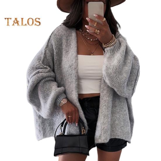 Cárdigan de Punto para Mujer Manga Larga Farol Color Sólido Oversize Cárdigan Tejido Frente Abierto Suéter Ligero Ropa Exterior