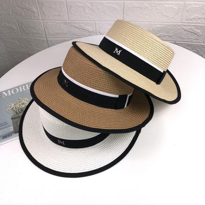 Female Summer Outing Beach Hat Beach Sun Shading and Sun Protection Sun Grass Hat Flat Top Hat