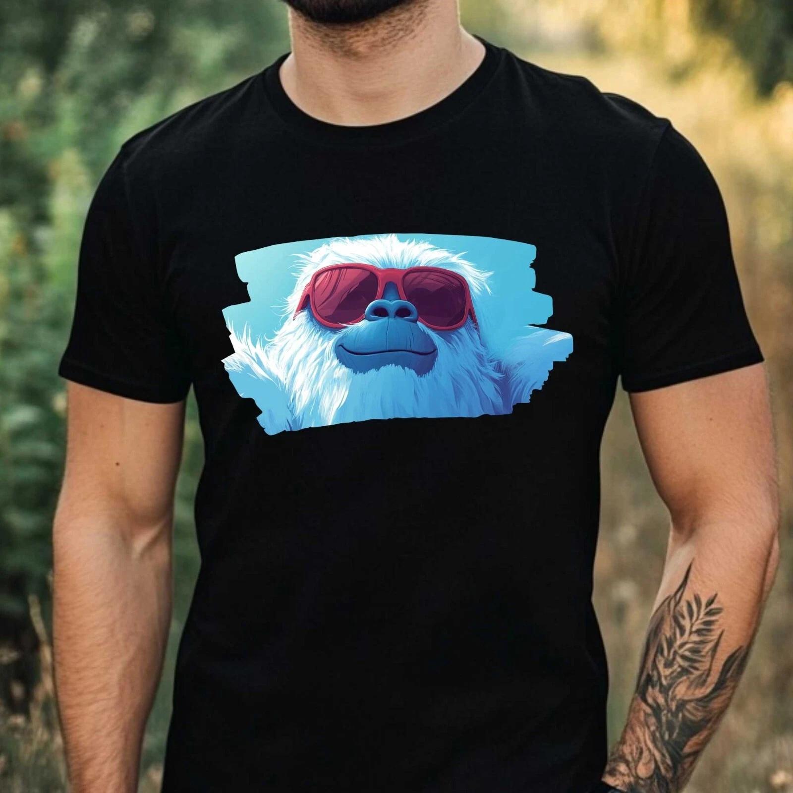 T-Shirt Herren Yeti mit Sonnenbrille Motiv Baumwolle Größe XS bis 5XL L