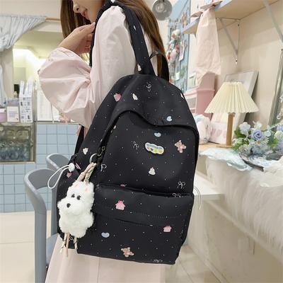 Bär Schleife Druck Rucksack Studenten Schultasche