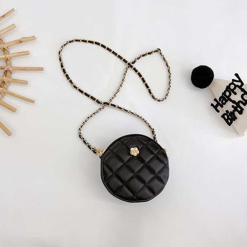 

Grid Pattern Ling Fashion Girls Crossbody Bag Stylish Chain Coin Purse Round Bag чёрный