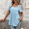 Women's Square Collar Single-breasted Casual Short-sleeved Skirt Top