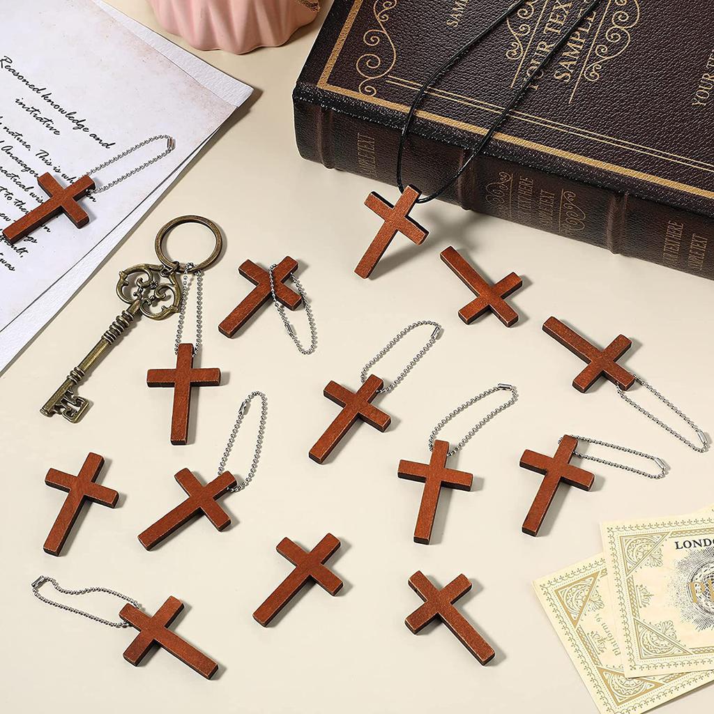 10/20/30/40pcs Home Decoration Handmade Accessory Scrapbooks Craft DIY Natural Wooden Christian Cross Pattern Ornamentation