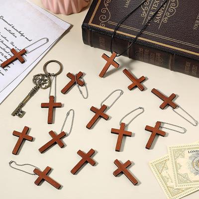 10/20/30/40pcs Home Decoration Handmade Accessory Scrapbooks Craft DIY Natural Wooden Christian Cross Pattern Ornamentation