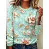 Autumn and Winter Women's Flower 3D Printed Crew Neck Long Sleeve T-Shirt