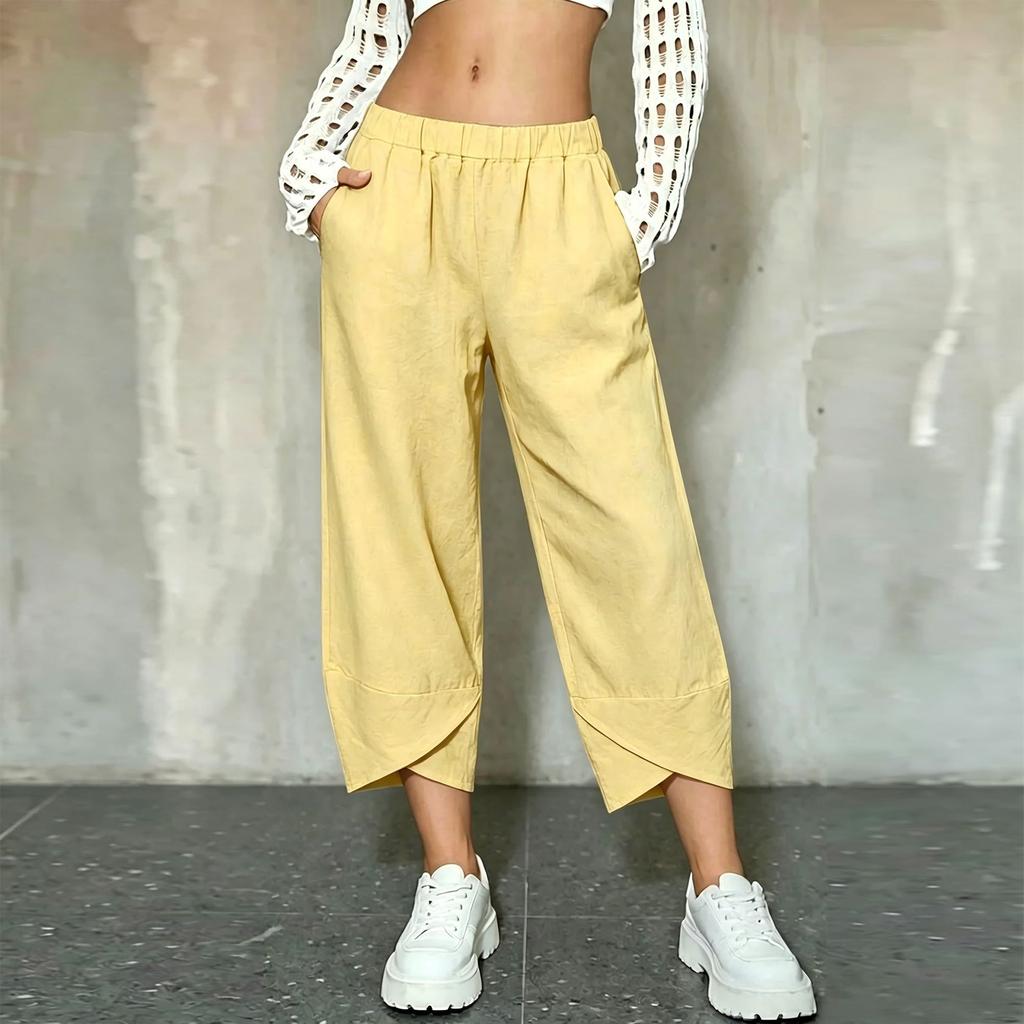 Women's Loose Fit Pants with Elastic Waistband and Hem for Casual Everyday Wear