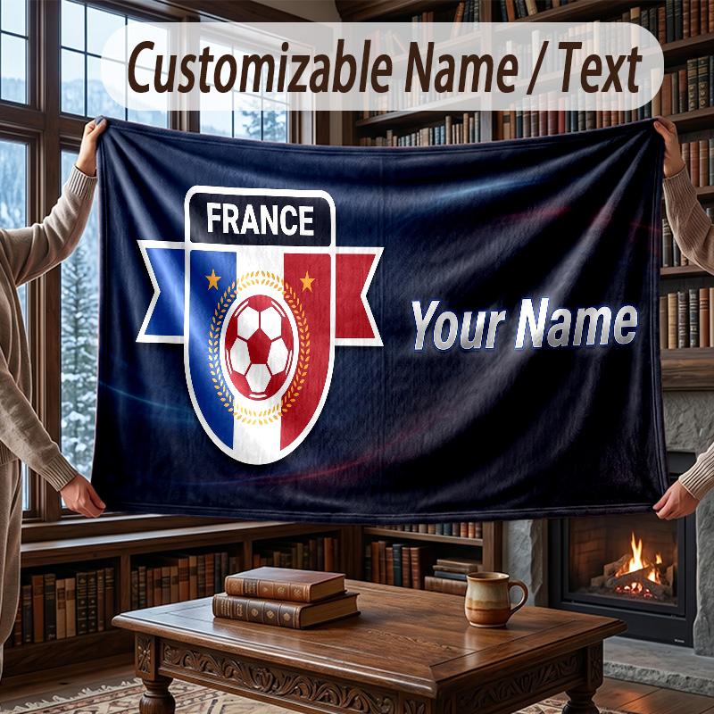 Custom Name Flannel Throw Blanket France National Football Team Pattern Warm Home Decoration