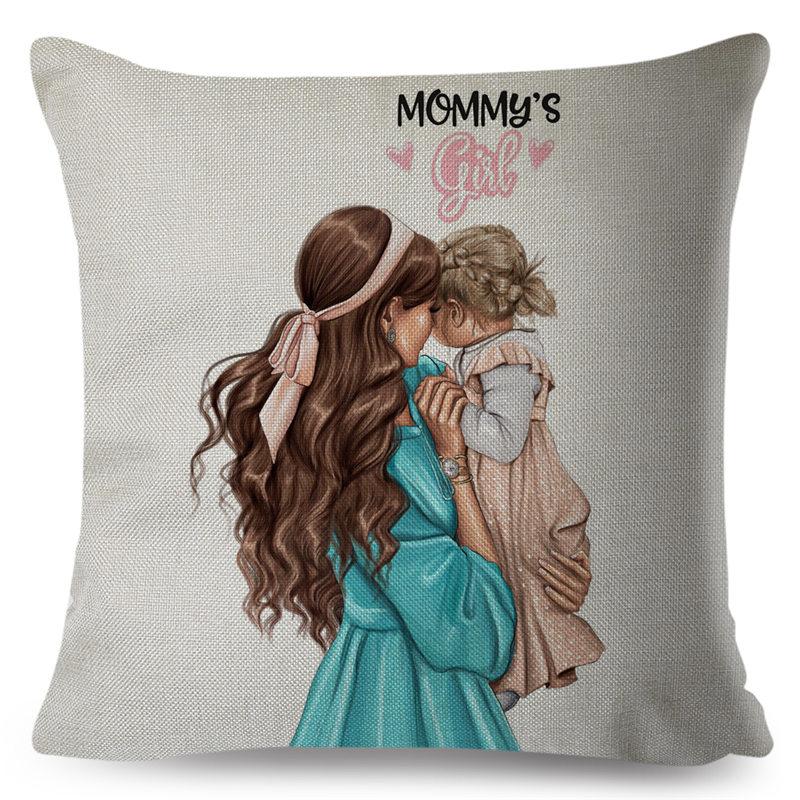 Fashion Cute Cartoon Super Mama Husă de pernă In 45*45cm Decor Mamă și Bebeluș Față de Pernă pentru Canapea Acasă Față de Pernă Super Daddy