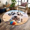 Dalmatian Puppy Playing On Beach Print Round Rug, Living Room, Bedroom, Playroom Carpet, Non Slip Floor Mat, Gift