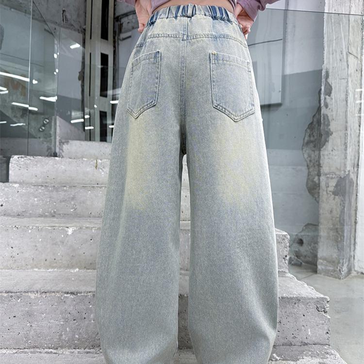 Girls' Denim Pants Straight Leg Pants Wide Leg Spring Clothing Korean Jean Children's Versatile Casual Girl