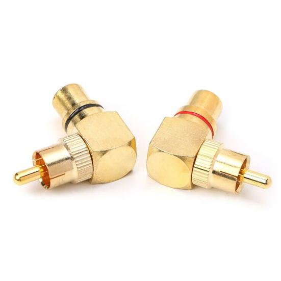 2Pcs RCA під прямим кутом між чоловічим і жіночим позолоченим роз’ємом 90 градусів адаптер