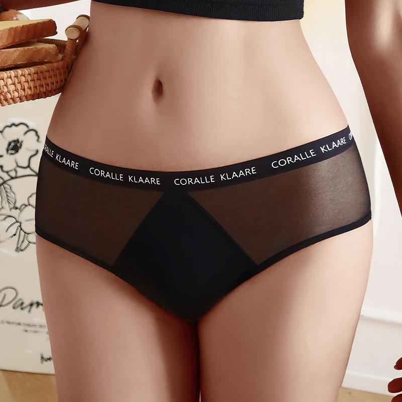 CINOON Women Sexy Low-Rise Satin Mesh Patchwork Letter Waistband Hip-Hugging Briefs Panties