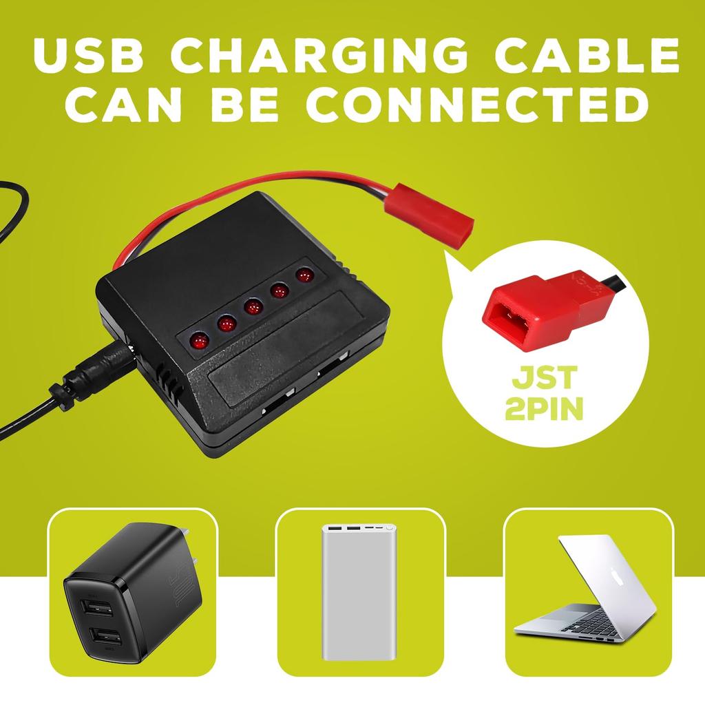 Sea Jump 5-Piece 3.7V 800mAh Lithium-Ion Remote Control Drone and 5-in-1 Charger with JST Plug Compatible with SYMA X56W, MJX X400W, X300C, X800,