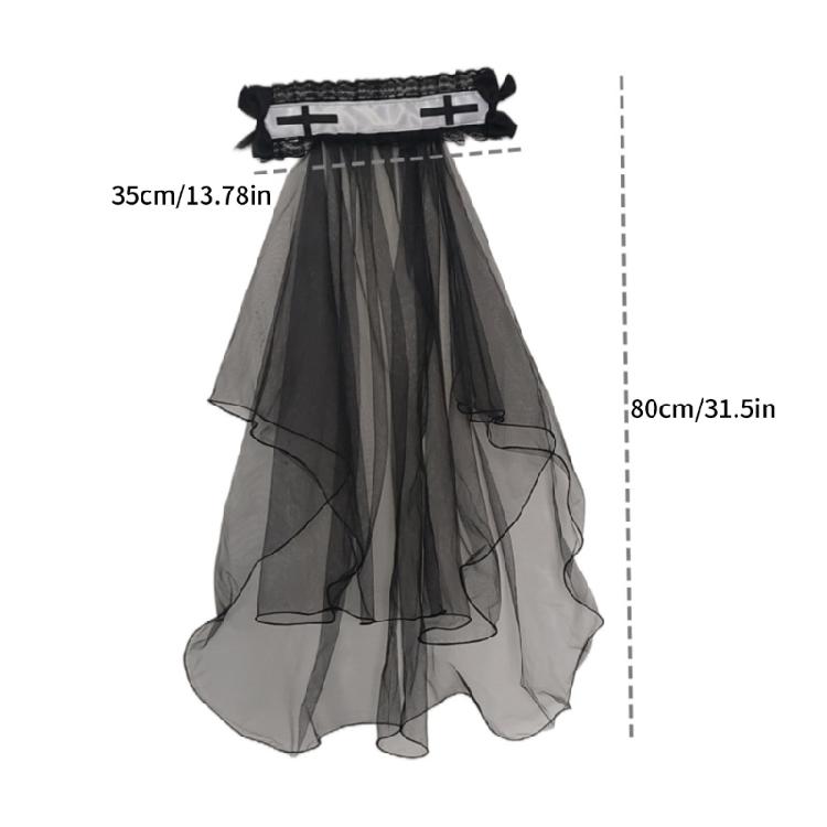 Black Mantilla Veil Crucifix Hairband Head Veil Church Mantilla Veil for Wedding Dark Series Cosplay Costume Headpiece