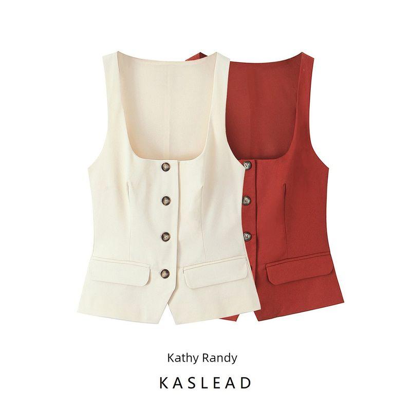 Kaslead New Women clothes Western Style Fashion Simple and Versatile Decorated Row Button Top 3067050