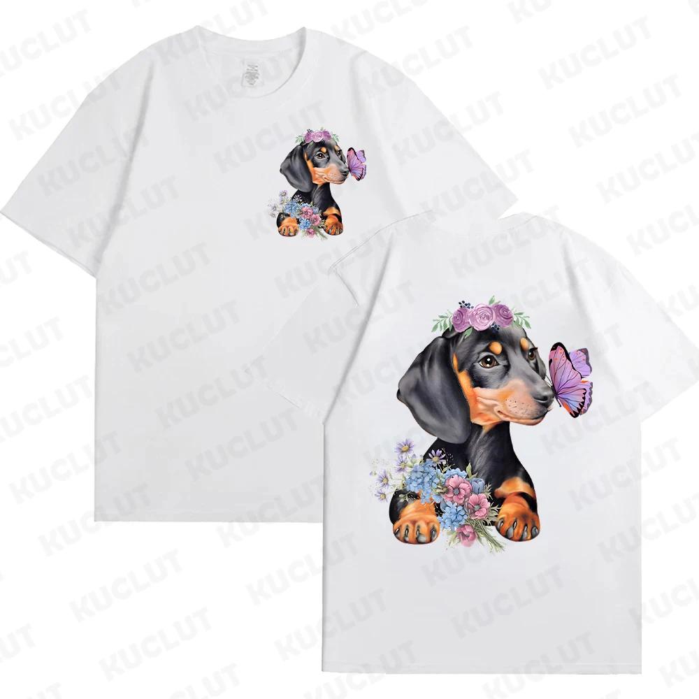 Fashion Cartoon Dachshund Unisex Clothes Duplex Printing Graphic Dog Lover T Shirt Casual Female Tops Crew Neck Short Sleeve Tees