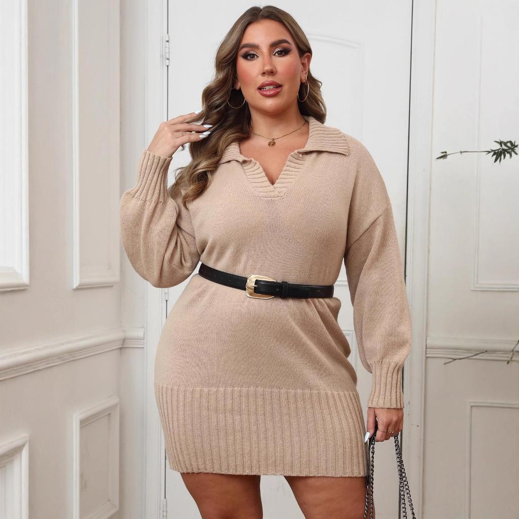 New Autumn and Winter Dress, Plus-size Women's Dress, Polo Collar, Hip-hugging Dress, Sweater Dress