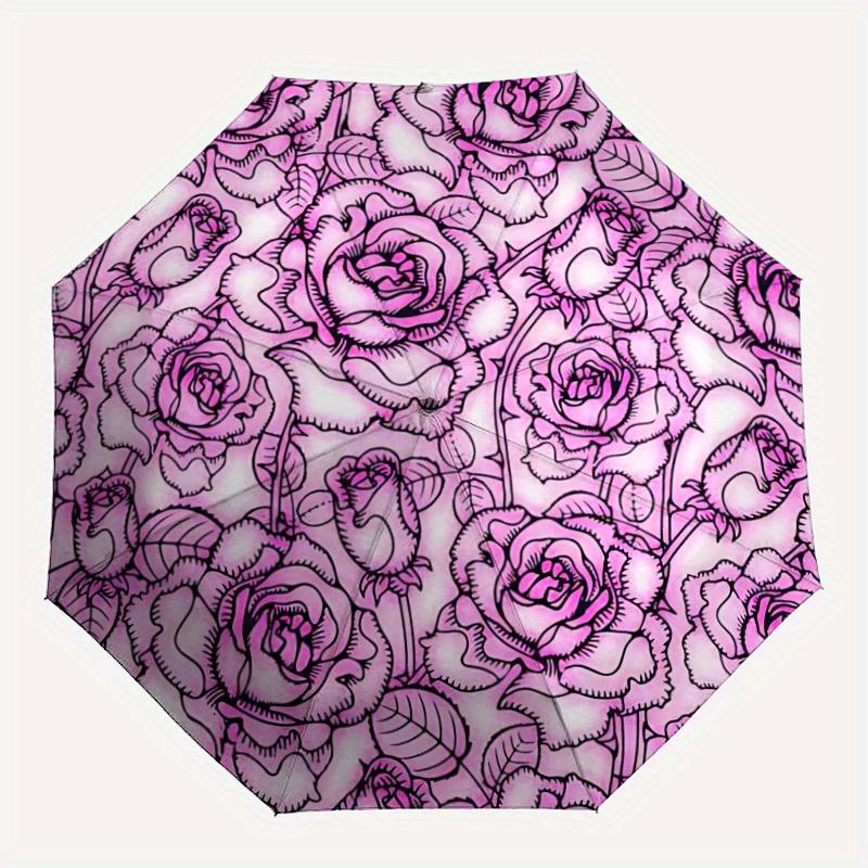 

1pc Pink Rose PatternAutomatic Folding Umbrella, Portable & Foldable Design with 8 Ribs, Casual Outdoor Accessory yy250804259