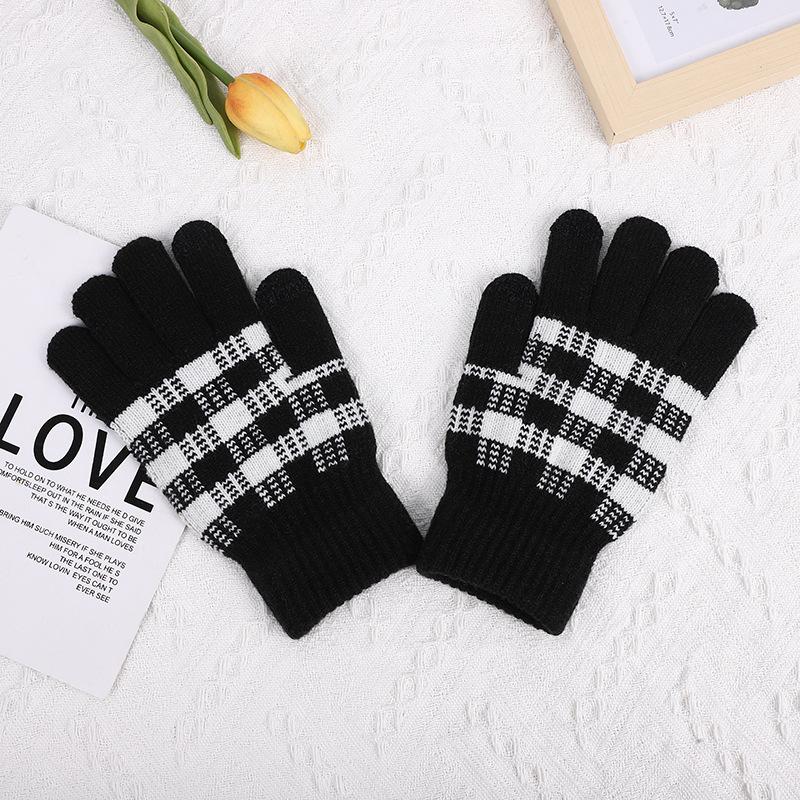 

Winter Plaid Fingerless Gloves Women Students Outdoor Thick Riding Cold Weather One Size