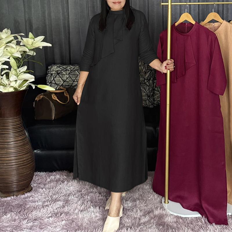 

ZANZEA Женское повседневное платье с воротником-стойкой, свободного кроя, с рукавами 3/4, однотонное 4XL чёрный