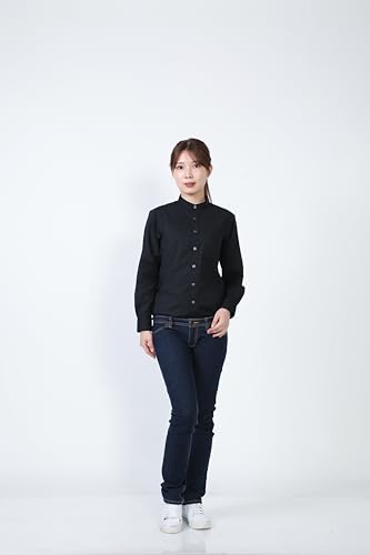 Seven Uniform GH7021-9 Long Sleeve Stand Collar Oxford Shirt, Black, SS