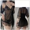 Women’s Sexy Lace Lingerie Set with Bow Detail Backless Camisole Nightdress, Tie-Up Robe, Thong and Belt Set