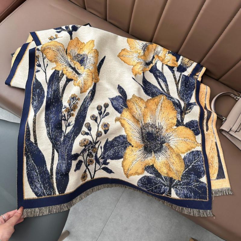 Autumn and winter new flower imitation cashmere scarf women's versatile velvet thickened warm scarf high-end elegant shawl