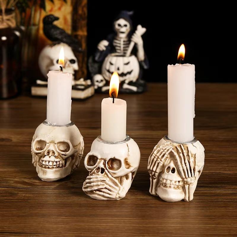 Ornamento a teschio in resina per Halloween, decorazione scheletro per Halloween, decorazione da tavolo e per l'ingresso, ornamento regalo