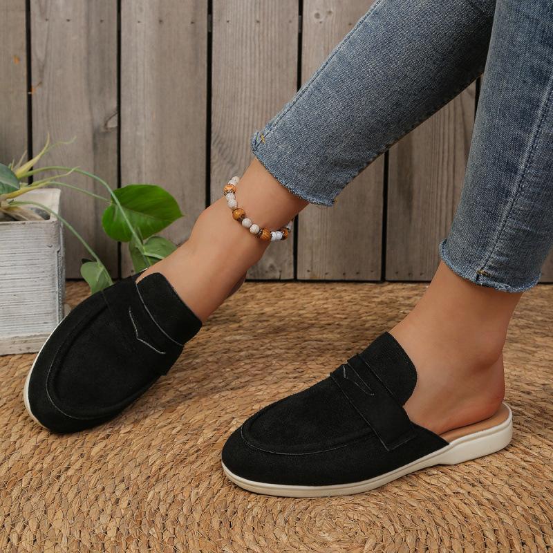 Women s autumn new British style lazy single shoes retro flat comfortable slippers 36