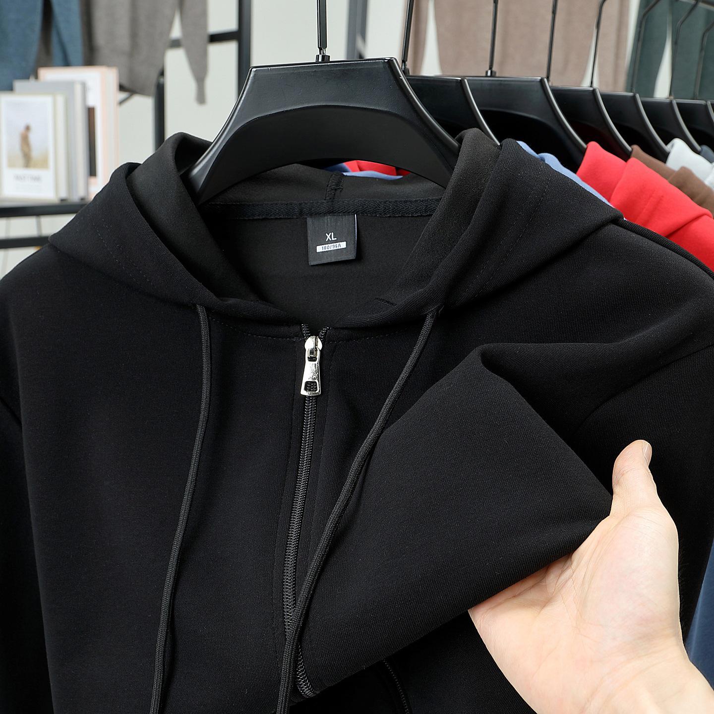 

Мужская осенняя толстовка с капюшоном на молнии из длинноволокнистого хлопка - повседневный однотонный кардиган для мужчин среднего и молодого возраста 5XL