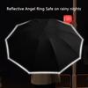 Guarda-chuva UV Totalmente Automático, Windproof, Reflective Stripe, Reverse Fold, Carabiner Handle, Viagem, Homens E Mulheres