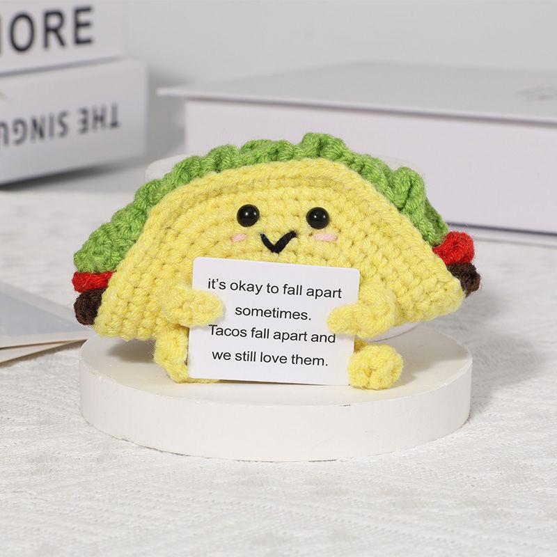 Funny Crochet Emotional Support Cloud Doll With Card Desktop Ornament Handmade Knitted Cake Dolls Christmas Gifts Home Decor